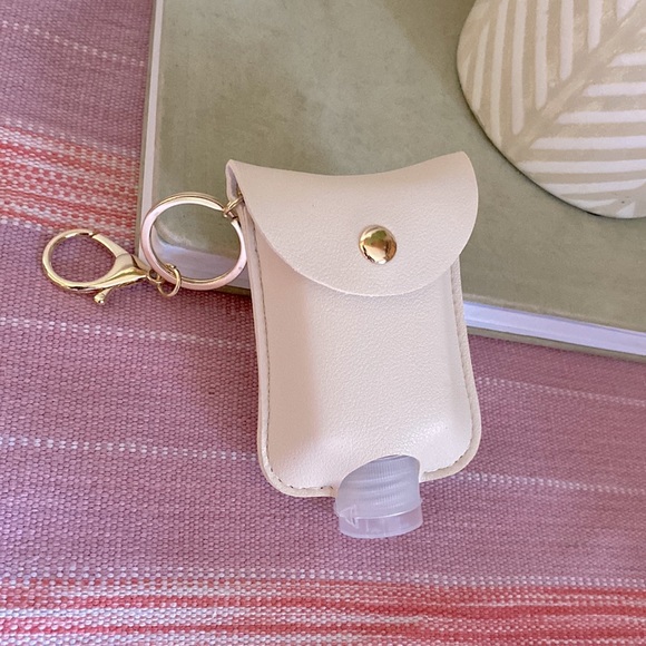 Accessories - Reusable Hand Sanitizer Holder - key chain Faux Leather Ivory